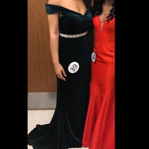 Emerald green size 8 velvet dress with slit